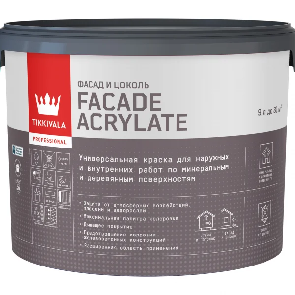 Tikkurila Facade Acrylate A Краска фасадная гл/мат 9 л