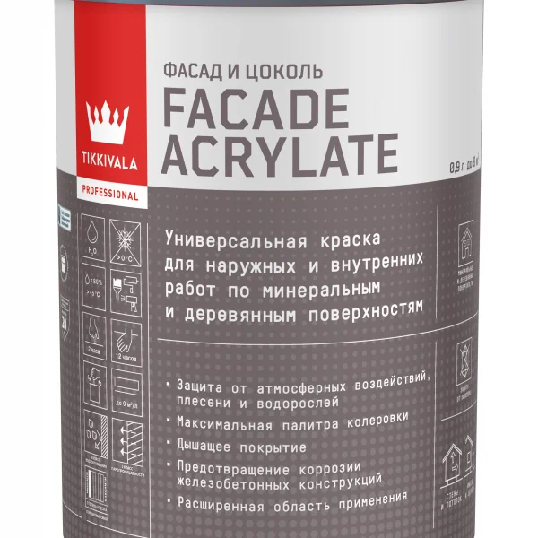 Tikkivala Facade Acrylate С Краска фасадная гл/мат 0,9 л